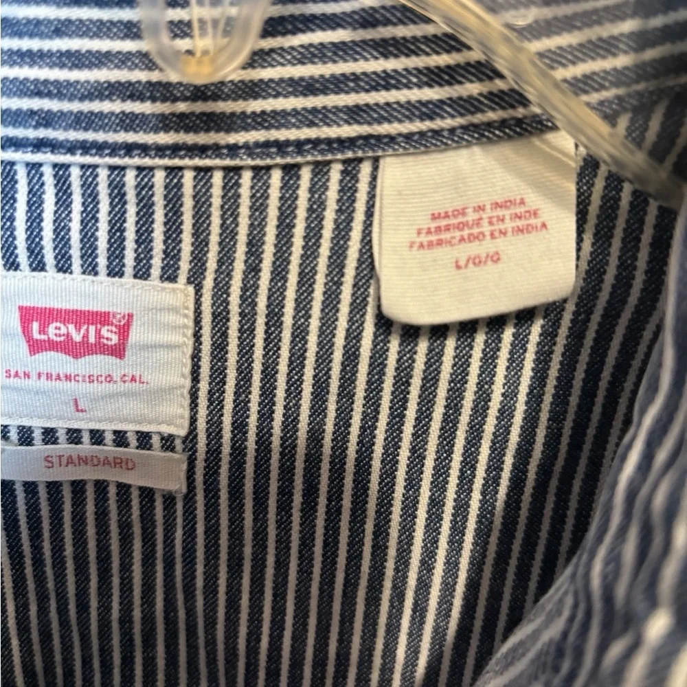 Levi's Mens L Blue White Pinstripe Western Snap Denim Shirt - Picture 5 of 6